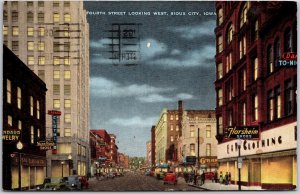 1953 Sioux City IA-Iowa, Fourth Street Looking West, Stately Buildings, Postcard