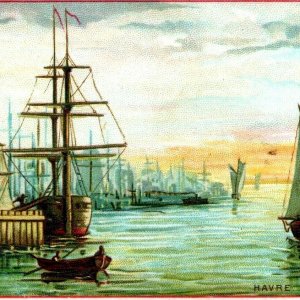 c1880s Port Le Havre France Sailing Ships Trade Card Maritime Boat Sunrise 77 C7