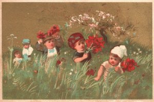 1880s-90s Children Playing in Field Metropolitan Store Sharpe Co. Trade Card