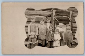 c1910's Childrens Overalls Cabin House Swatara MN RPPC Photo Antique Postcard