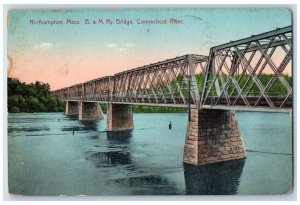 1912 Ry Bridge Connecticut River Lake Northampton Massachusetts Vintage Postcard 