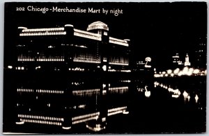Chicago Merchandise Mart By Night Chicago Illinois IL River Shadow Postcard