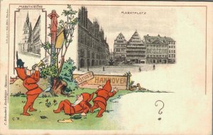 Germany Gruss Aus Hannover Marktkirche Marktplatz Gnomes Litho 06.61