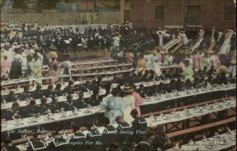 US Navy Fleet Week Los Angeles CA Sailors Barbecue c1910 Postcard