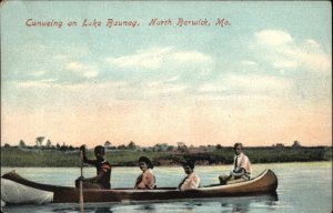 North Berwick Maine ME Lake Bauneg Canoe Canoeing c1910 Postcard