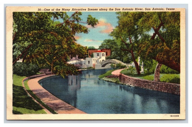 Pathway and Bridge Along San Antonio River San Antonio TX UNP Linen Postcard N18