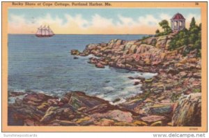 Maine Portland Harbor Rocky Shore At Cape Cottage 1954