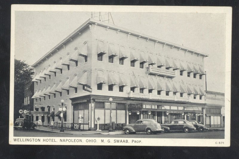 NAPOLEON OHIO WELLINGTON HOTEL DOWNTOWN OLD CARS VINTAGE POSTCARD