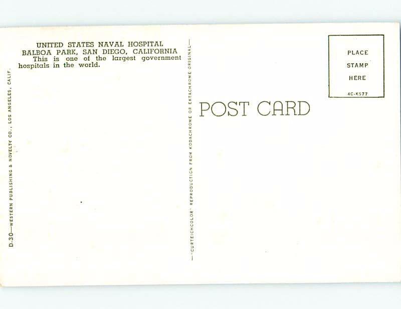 Unused Pre-1980 MILITARY NAVY HOSPITAL San Diego California CA d5291