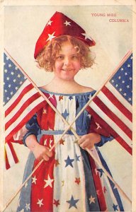 Forth of July Post Card, 4th of July Postcard Flag Girl 1909