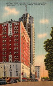 Michigan Lansing Capitol Avenue Looking South Showing Olds Hotel Olds Tower a...