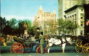 Carriages on 59th Street New York City Horse Old World PM Streets Postcard VTG 