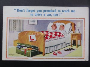 Donald McGill Postcard YOU PROMISED TO TEACH ME TO DRIVE A CAR TOO! c1950's