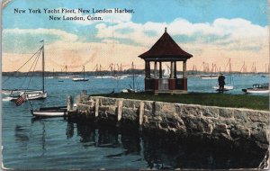 USA New York Yacht Fleet New London Harbor Connecticut Vintage Postcard C033