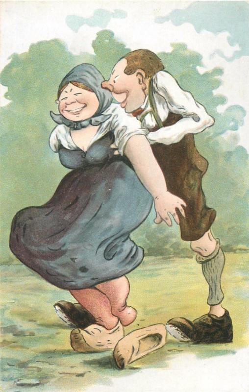 Comic couple caricature vintage humour postcard lovers funny caricatures