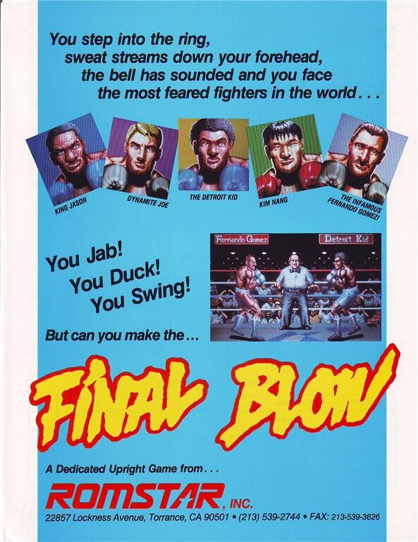 Final Blow Arcade Flyer Original NOS Video Game Art Retro Boxing Romstar 1988 Ephemera Other