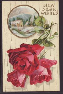 New Year Wishes,Rose,Scene Postcard