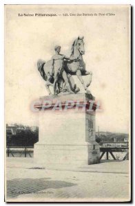 Old Postcard The Seine Picturesque One Bridge statues of Jena