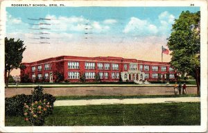 Roosevelt School Erie PA Pennsylvania WB Postcard VTG PM Cancel WOB Note 