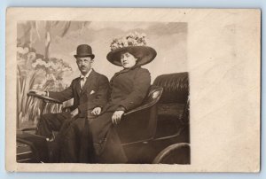 Coney Island New York NY Postcard RPPC Photo Man And Woman Car Studio c1910's