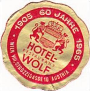 AUSTRIA WIEN HOTEL WOLF VINTAGE LUGGAGE LABEL