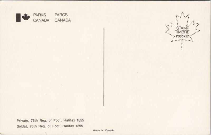 Parks Canada Private 76th Reg of Foot Halifax 1855 Military Unused Postcard F1