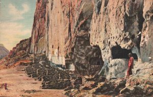 Vintage Postcard North Wall Ruins Frijoles Canyon Ancient Large Caves New Mexico