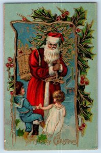 McKenna WA Postcard Christmas Santa Claus With Toys Children Embossed 1912