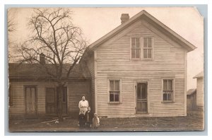 Vintage 1920's RPPC Postcard Depression Era Residential Home Mother and 3 Kids