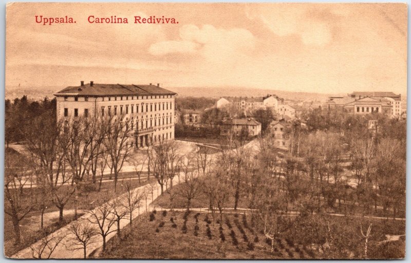 VINTAGE POSTCARD CAROLINA REDIVIVA LIBRARY AT THE UNIVERSITY IN UPPSALA SWEDEN