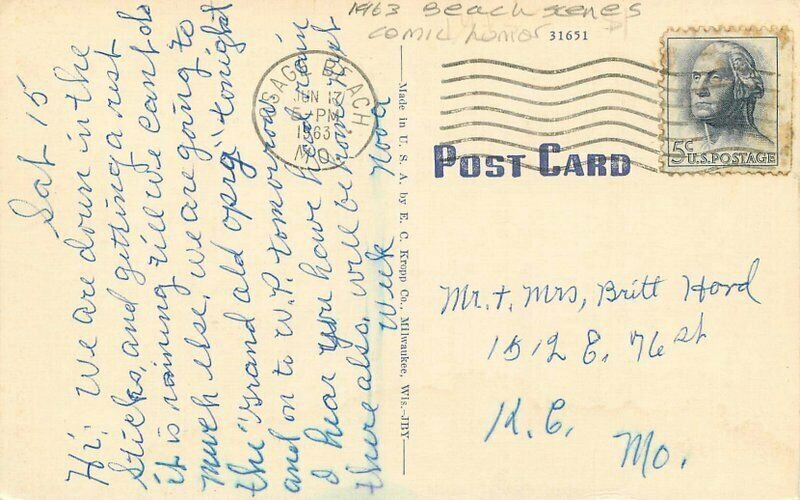 Beach Scenes 1963 Comic Humor Kropp linen Postcard 21-11537