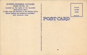 Front Royal Virginia 1940s Postcard Bower's Riverside Cottage Motel
