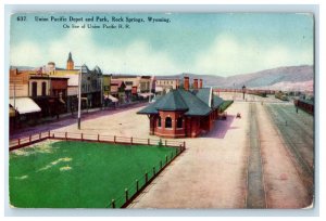 c1910's Union Pacific Depot And Park Rock Springs Wyoming WY Antique Postcard