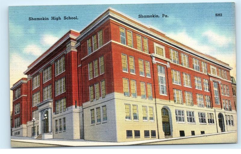 *Shamokin High School Building Pennsylvania PA Linen Vintage Postcard B89