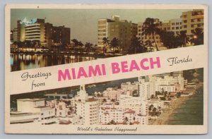 Miami Florida~View Of City At Night And At Day~Vintage Postcard