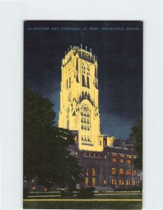Postcard Scottish Rite Cathedral At Night, Indianapolis, Indiana