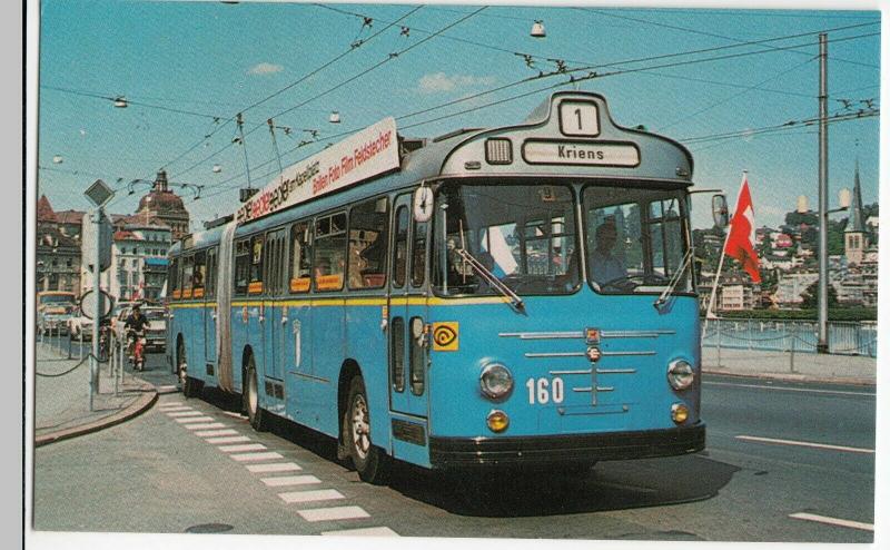 Buses; Lucerne, Switzerland No 160, Articulated Trolleybus PPC, By Pike Cards