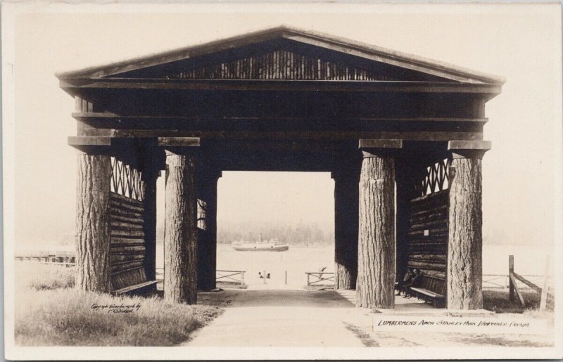 Lumbermen's Arch Stanley Park Vancouver BC Ship Gowen Sutton RPPC Postcard H49