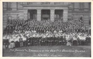 c.'09,Gem City Busins. College, Faculty,Students,Msg,Quincy,IL,Old(a) Post Card