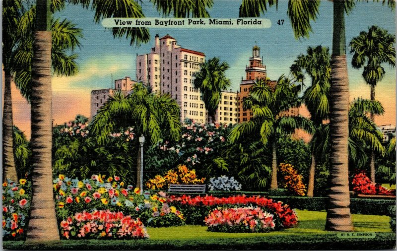 Vtg 1930s View from Bayfront Park Miami Florida FL Unused Postcard