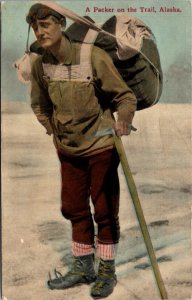 Postcard A Packer on the Trail, Hiking in Alaska