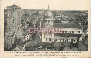 Old Postcard Tours (I and L) Panorama of Charlemagne Tower of the Basilica of...