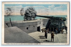 1918 Target Practice with 13-Inch Gun Cannon at Fortress Monroe VA WW1 Postcard