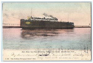 1906 Ann Arbor Car Ferry Entering Menominee River Menominee Michigan MI Postcard