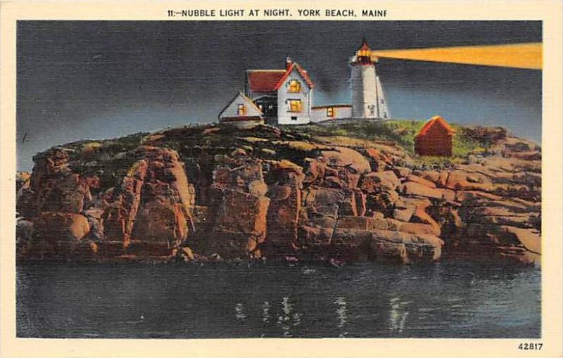 Maine York Beach    Nubble Light at Night