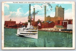Toledo Ohio~City Water Front & Steamer Greyhound Scene~PM 1930~Vintage Postcard
