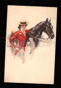 3014249 RIDER Lady with HORSE by USABAL vintage color PC