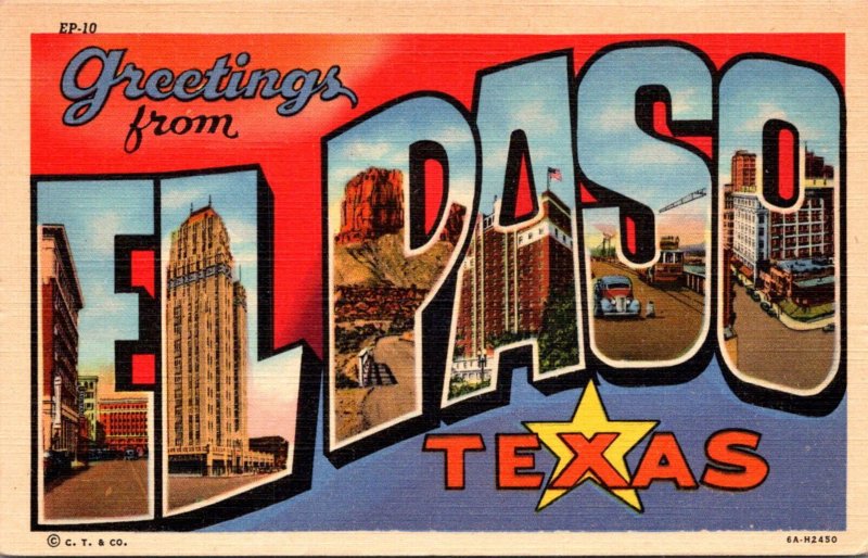 Texas Greetings From El Paso Large Letter Linen Curteich