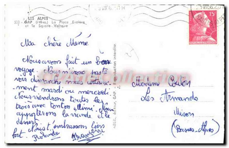 Old Postcard The Alps Gap Euzi?re Square and the Square Voltaire