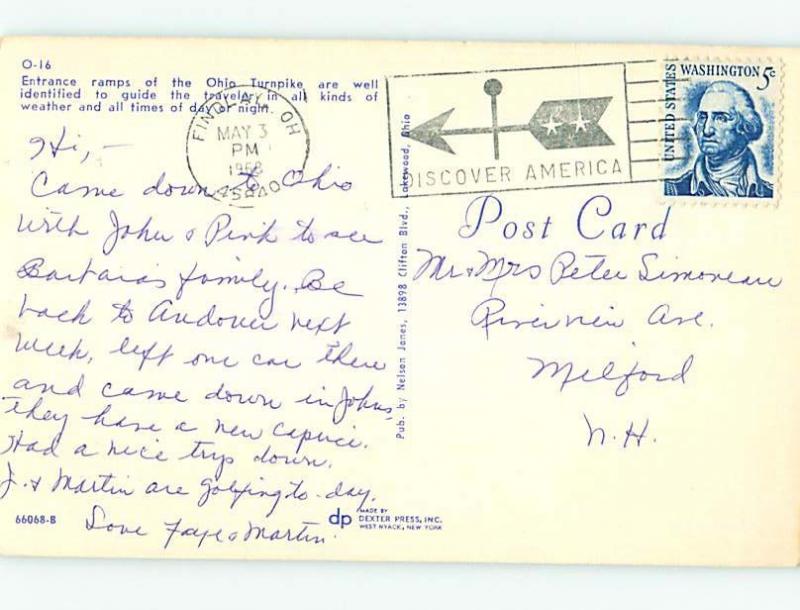Pre-1980 TURNPIKE Postmarked Findlay Ohio OH hJ6155